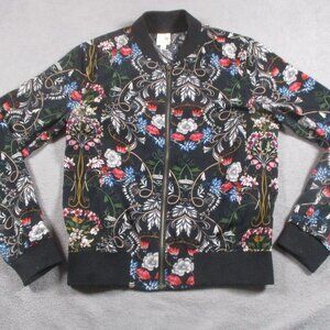 Pink Owl Floral Bomber Jacket Women Small Black Colorful
